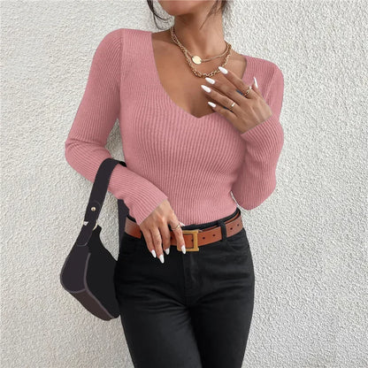 Lunara Winter™ Schmaler gerippter Pullover mit V-Ausschnitt