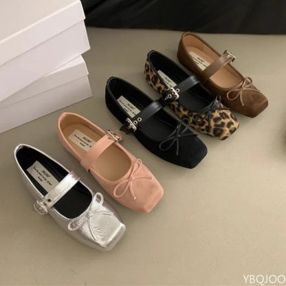 Solenne Shoes™ Square-Toe Bow Ballet Flats