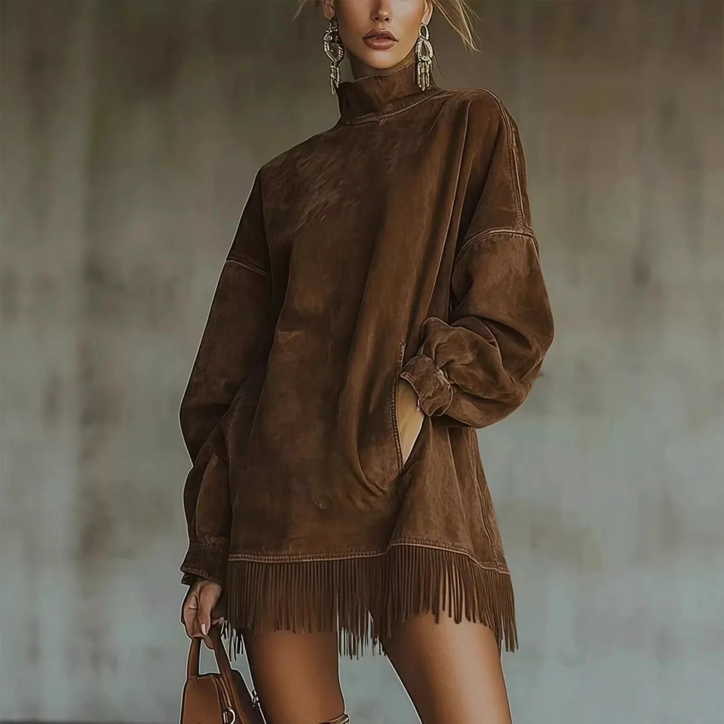 Amoura Dresses™ Robe d'hiver en daim à col haut