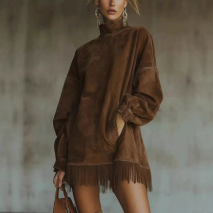 Amoura Dresses™ Robe d'hiver en daim à col haut