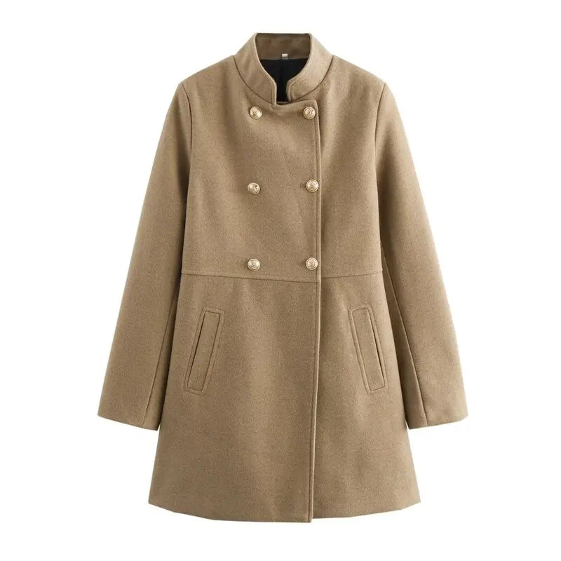 Lunara Winter™ Double-Breasted Stand Collar Wool Coat