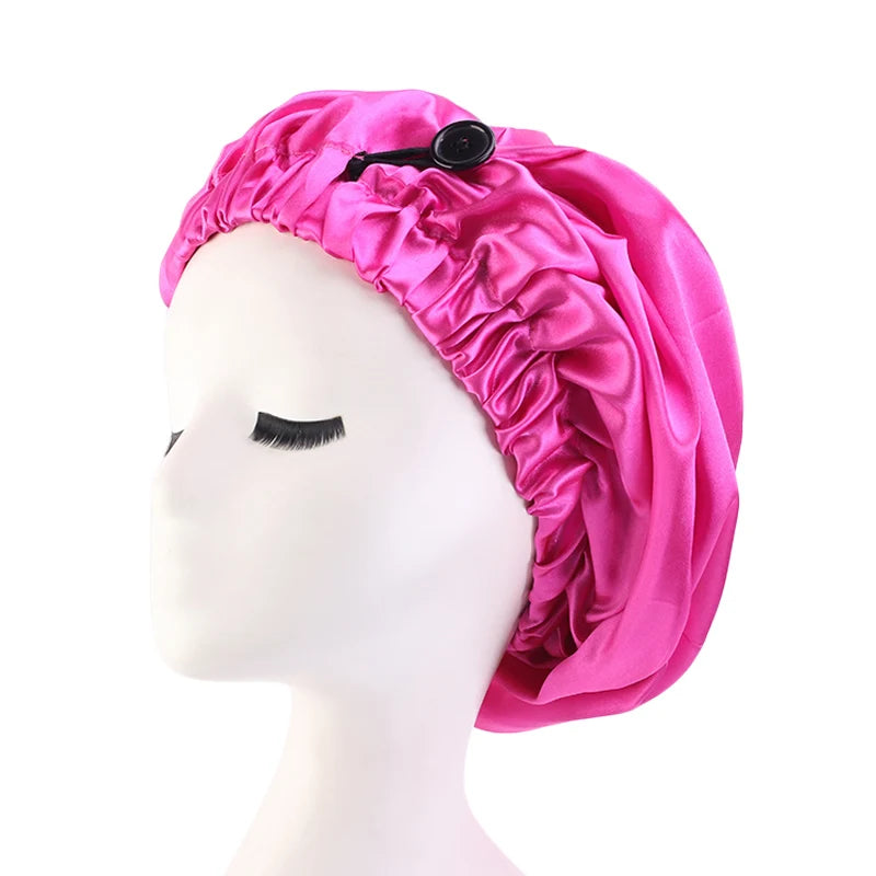 SatinÉclat™ Long Silk Touch Sleep Cap with Button