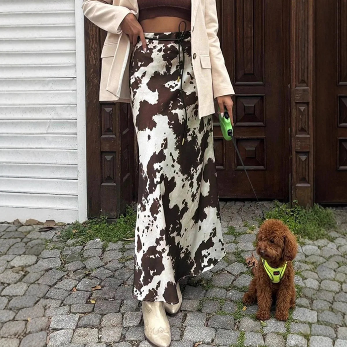 Satin Éclat™ Animal Print Long Skirt