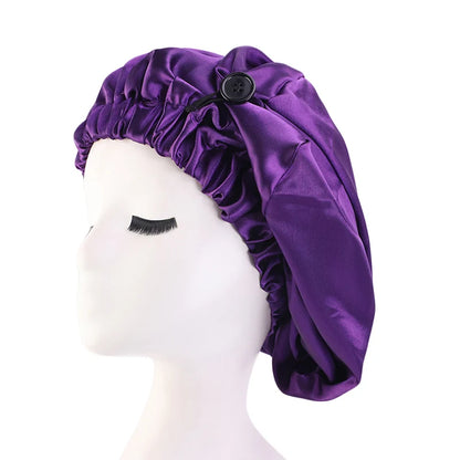 SatinÉclat™ Long Silk Touch Sleep Cap with Button