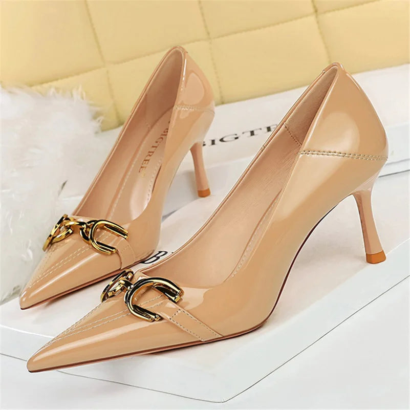 Solenne Shoes™ Metal Buckle Low Heel Pumps