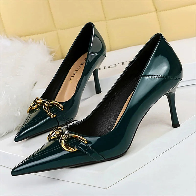 Solenne Shoes™ Metal Buckle Low Heel Pumps