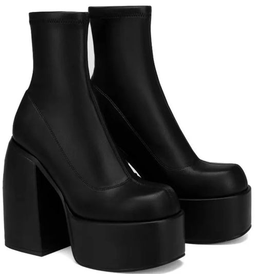 Solenne Shoes™ Leather Platform Heel Boots