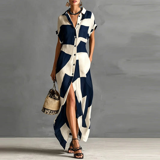 Amoura Dresses™ Geometric Dress with Buttons