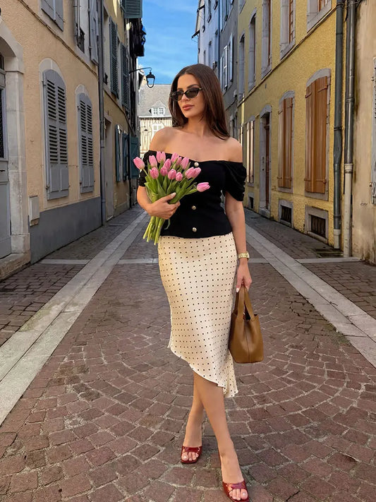 Satin Éclat™ Asymmetrical Polka Midi Skirt