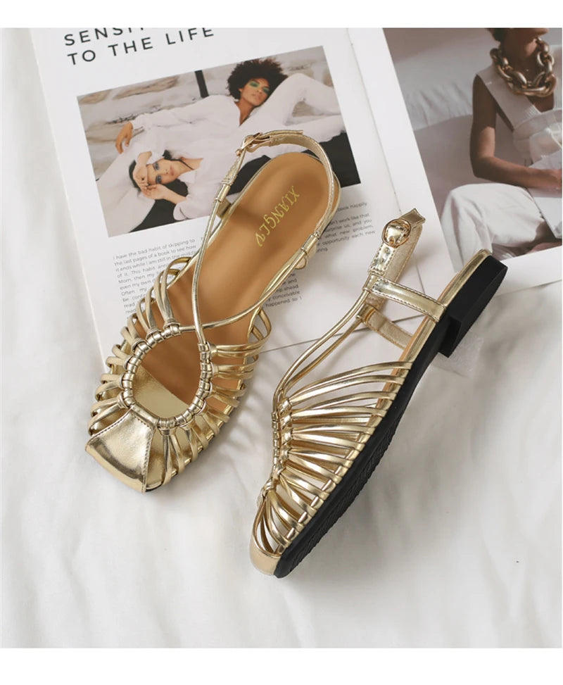 Solenne Shoes™ Casual Metallic Flat Sandals