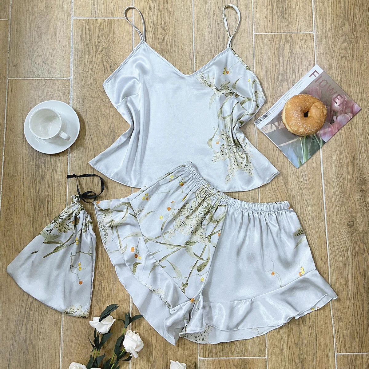 SatinÉclat™ Satin Shorts Pajama Set
