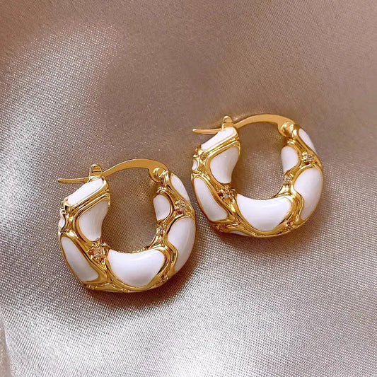 Elara Jewelry™ Gold Enamel Chunky Hoop Earrings