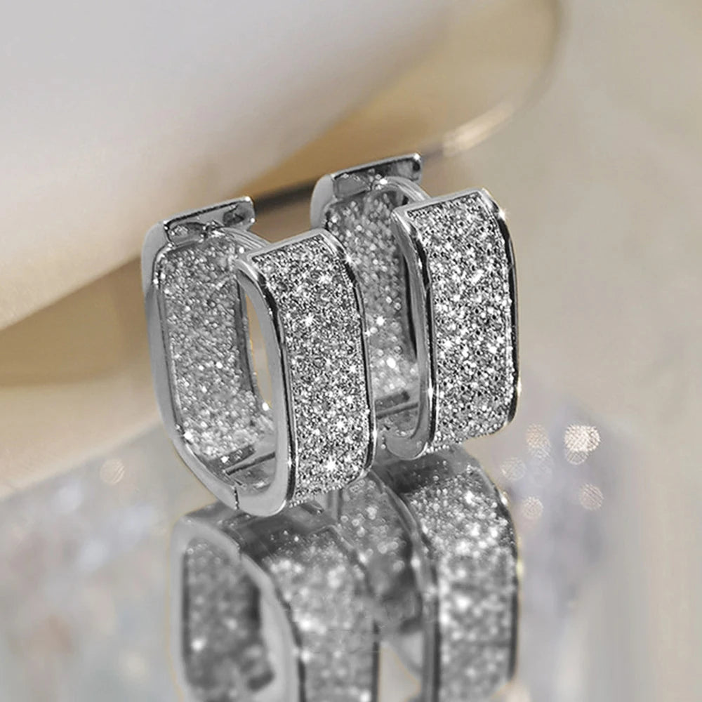 Elara Jewelry™ Triple Rectangle Pavé Hoop Earrings