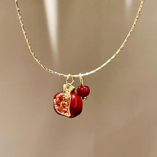 Elara Jewelry™ Red Pomegranate Pendant Necklace