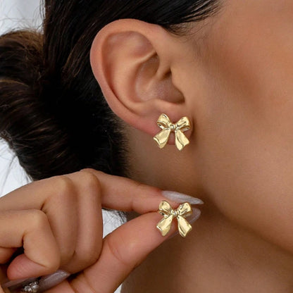 Elara Jewelry™ Delicate Gold Bow Stud Earrings