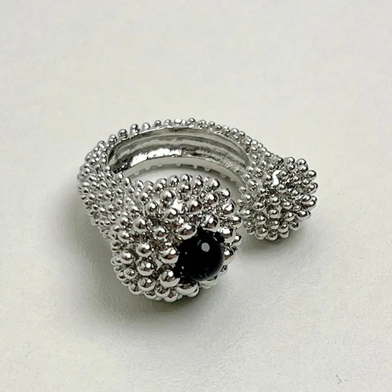 Elara Jewelry™ Beaded Black Gemstone Statement Ring