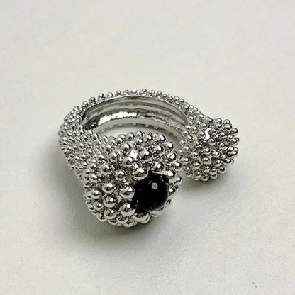 Elara Jewelry™ Beaded Black Gemstone Statement Ring