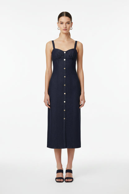 Amoura Dresses™ Strap Button Denim Dress