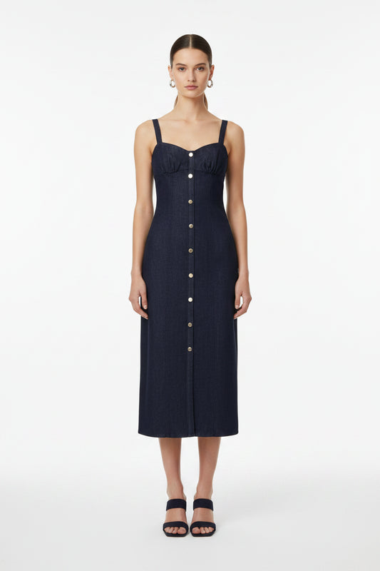 Amoura Dresses™ Strap Button Denim Dress