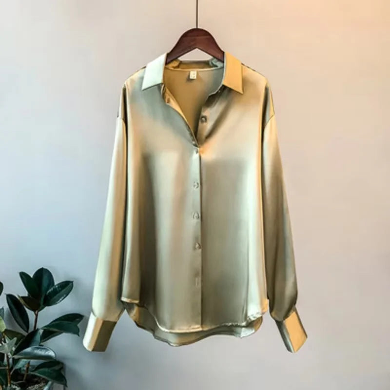 SatinÉclat™ Button Blouse Women