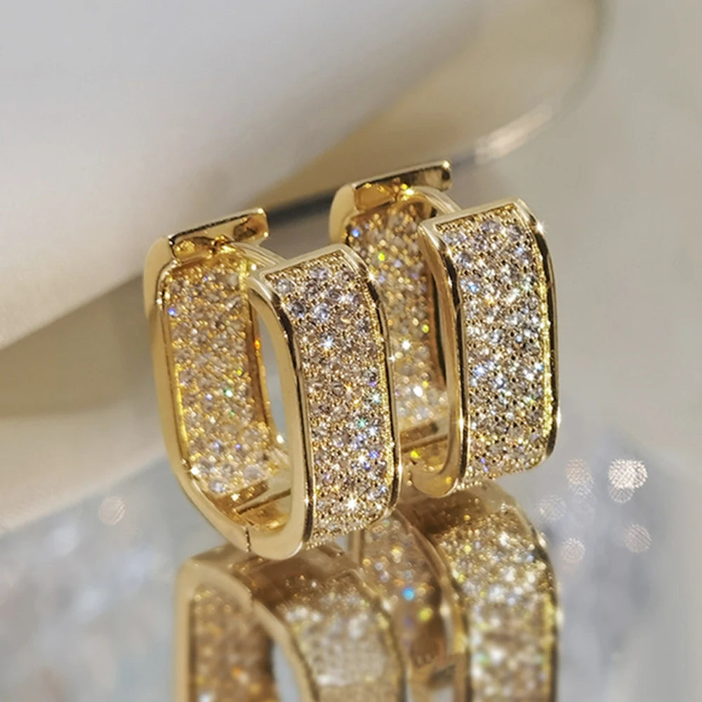 Elara Jewelry™ Triple Rectangle Pavé Hoop Earrings