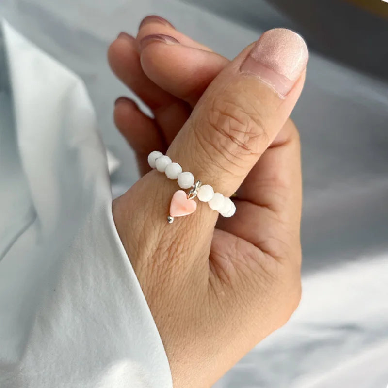 Elara Jewelry™ Dainty Beaded Heart Charm Ring
