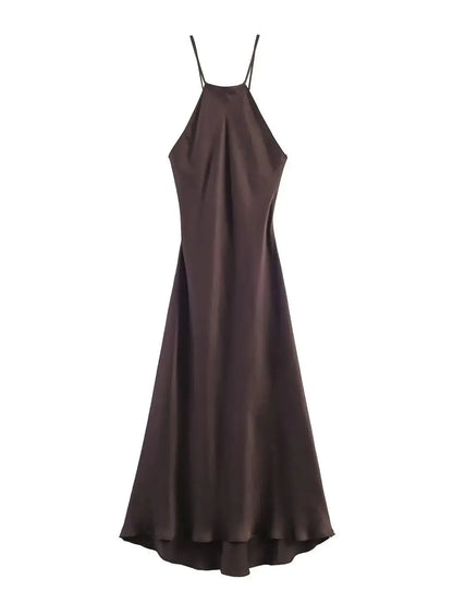 Amoura Dresses™ Spring Satin Halter Midi Dress
