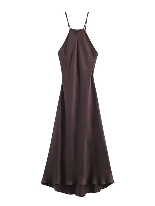 Amoura Dresses™ Spring Satin Halter Midi Dress