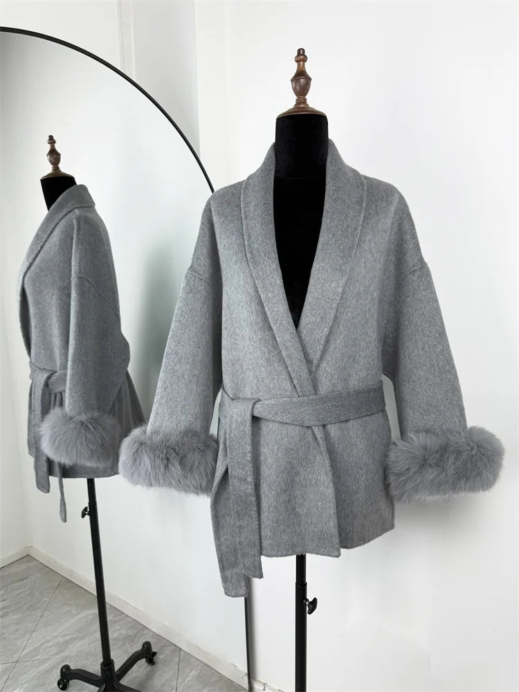 Lunara Winter™ Fox Fur Wool Overcoat for Women