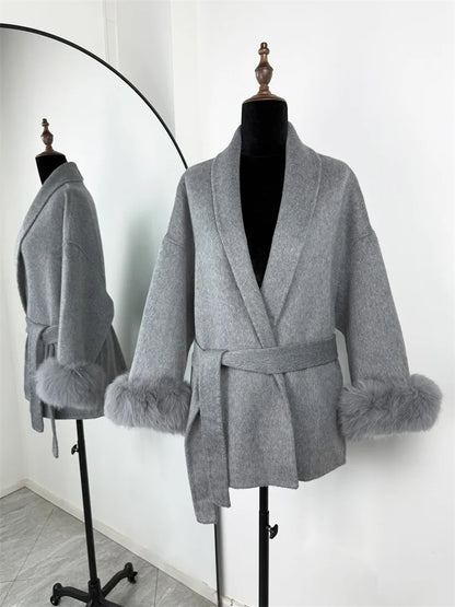 Lunara Winter™ Fox Fur Wool Overcoat for Women