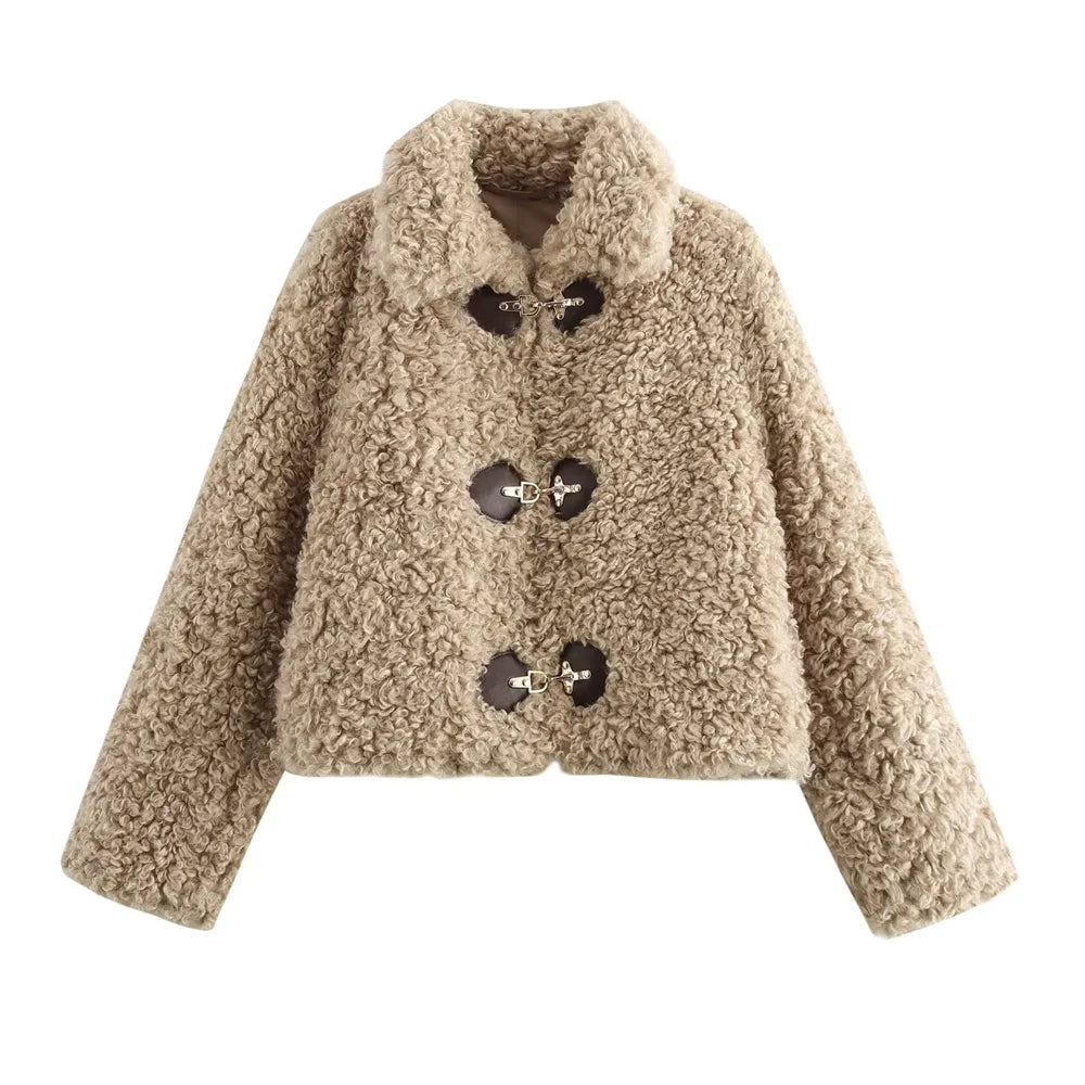 Lunara Winter™ Cropped Plush Teddy Fur Toggle Jacket