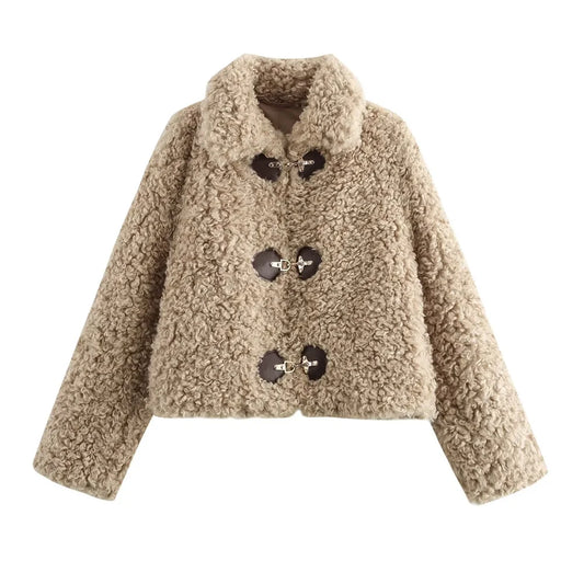 Lunara Winter™ Cropped Plush Teddy Fur Toggle Jacket