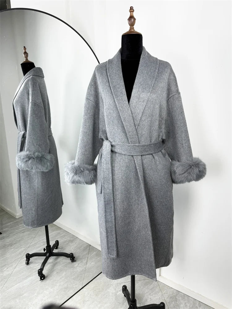 Lunara Winter™ Fox Fur Wool Overcoat for Women