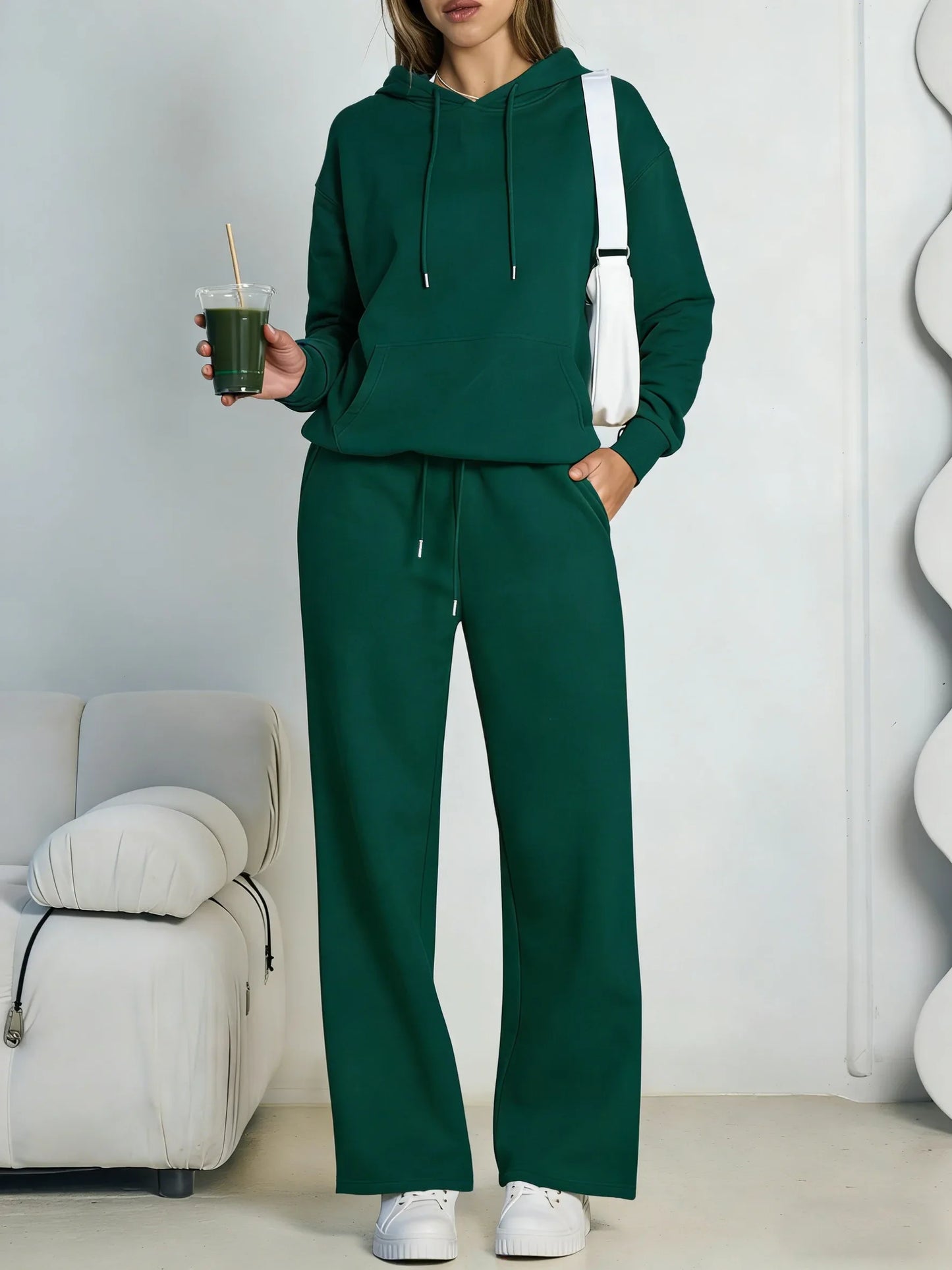 Lunara Winter™ Conjunto de 2 piezas con sudadera con capucha de invierno y pantalones anchos