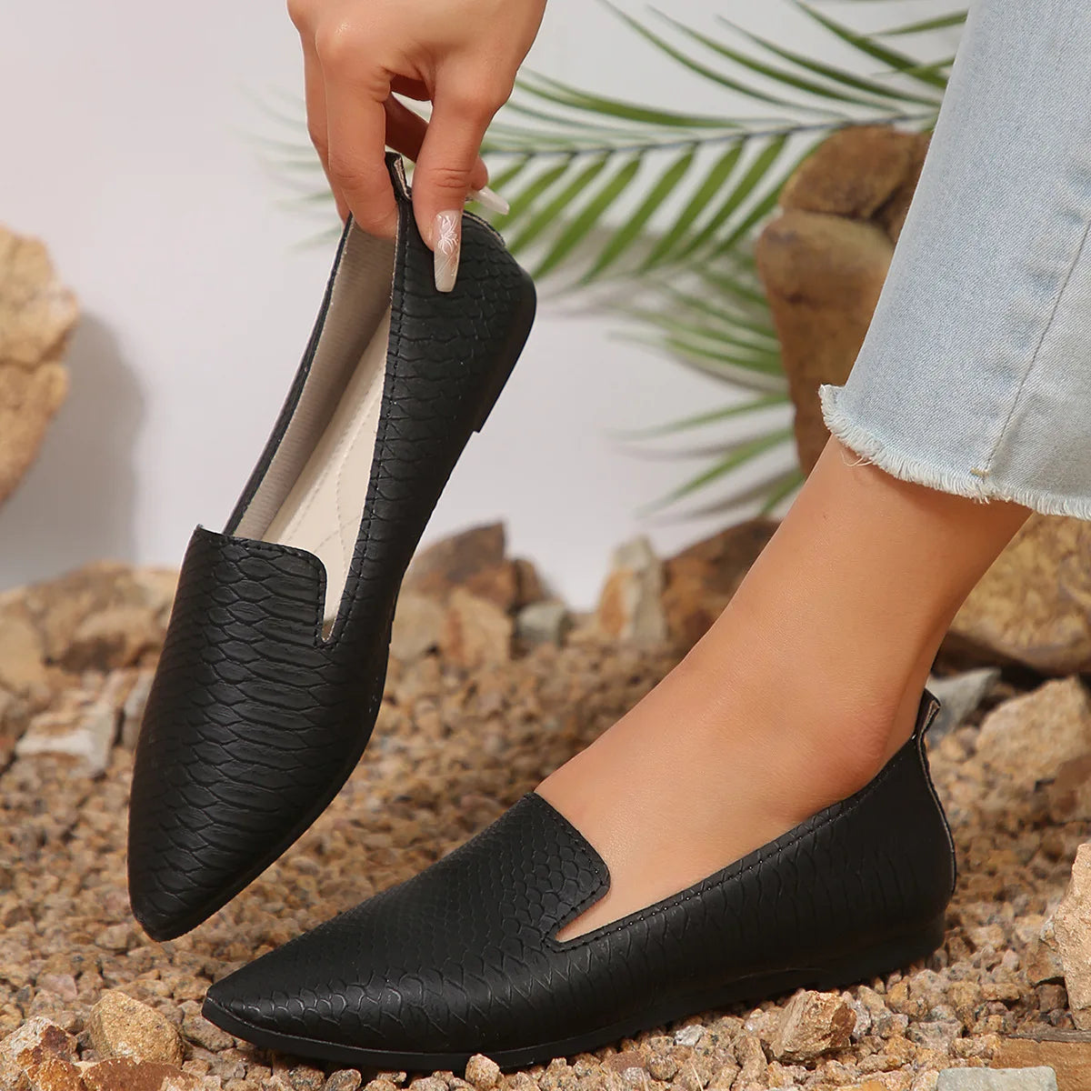 Solenne Shoes™ Leather Pointed-Toe Loafer Ballet Flats