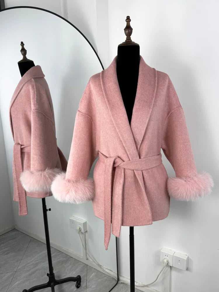 Lunara Winter™ Fox Fur Wool Overcoat for Women