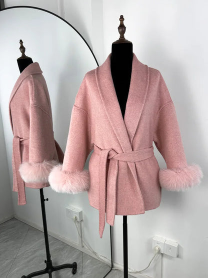 Lunara Winter™ Fox Fur Wool Overcoat for Women