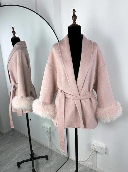 Lunara Winter™ Fox Fur Wool Overcoat for Women