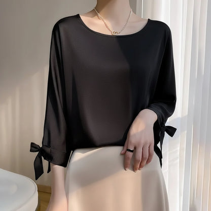 Satin Éclat™ Elegant O-Neck Blouse 3/4 Sleeve