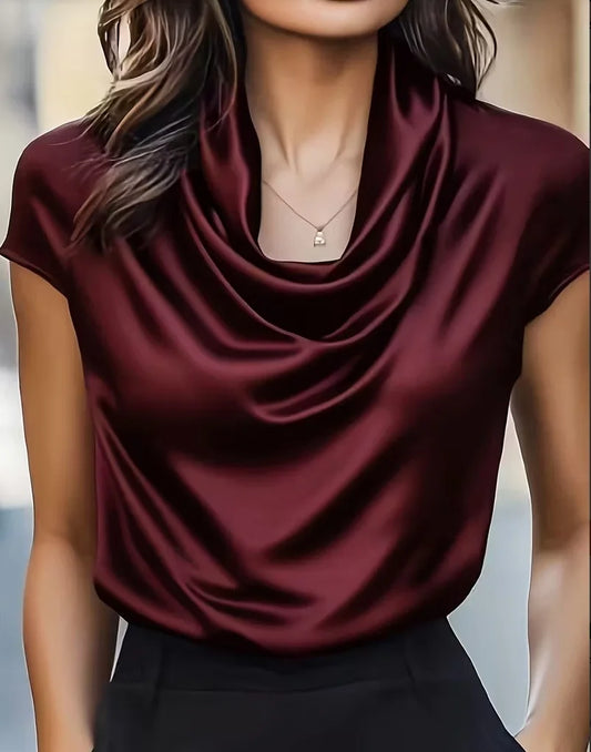 Satin Éclat™ Satin Neck Short Sleeve Blouse