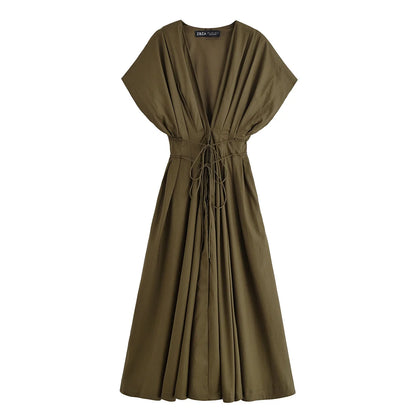 Amoura Dresses™ Single-Breasted Midi Dress Women V-Neck