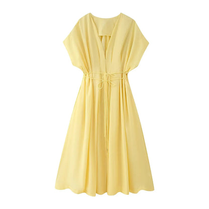 Amoura Dresses™ Single-Breasted Midi Dress Women V-Neck