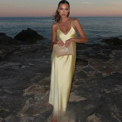 Satin Éclat™ Women’s V-Neck Long Dress