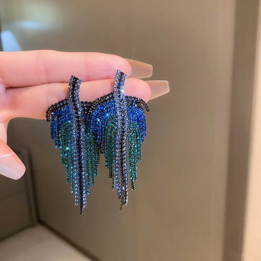 Elara Jewelry™ Blue Green Beaded Leaf Fringe Earrings