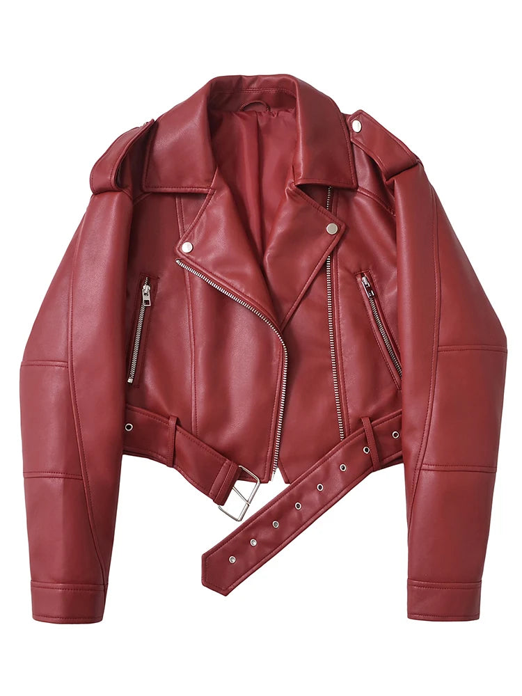 Lunara Winter™ Burgundy Faux Leather Moto Jacket
