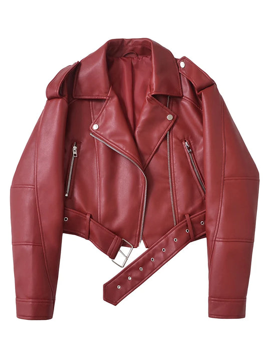 Lunara Winter™ Burgundy Faux Leather Moto Jacket