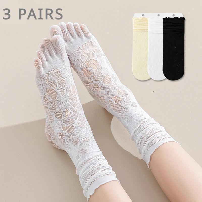Lunara Winter™ 3 Pairs Lace Toe Socks for Women