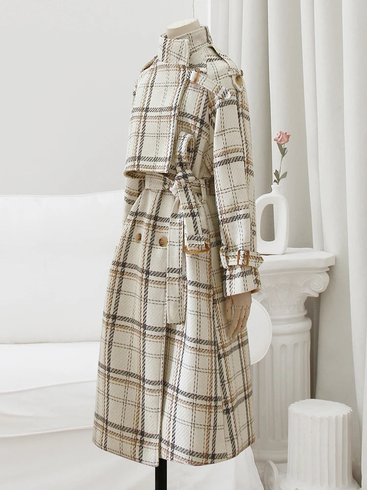 Lunara Winter™ Warm Plaid Wool Trench Coat