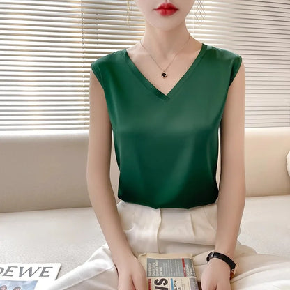 Satin Éclat™ Silk Halter V-Neck Blouse