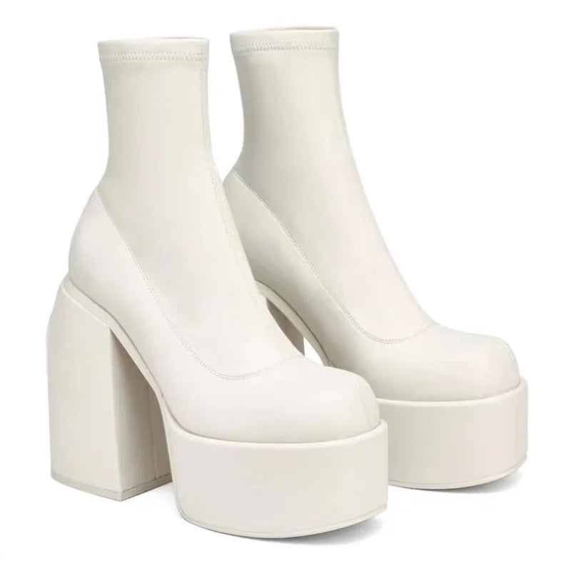Solenne Shoes™ Leather Platform Heel Boots